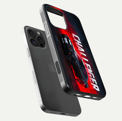 Crimson Challenger Fury Glass Case for iPhone 16 Pro Max floating mockup showing HD gloss and sleek shine