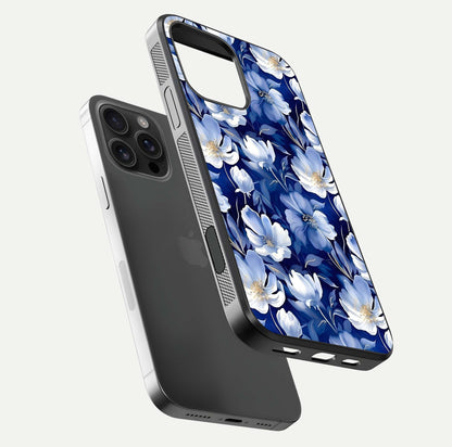 Cute Floral Patterns Glass Case for iPhone 16 Pro Max floating mockup showing shine depth and design clarity