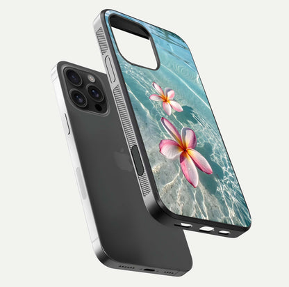 Floating Bloom Bliss Glass Case for iPhone 16 Pro Max floating mockup showing HD gloss shine and floral texture