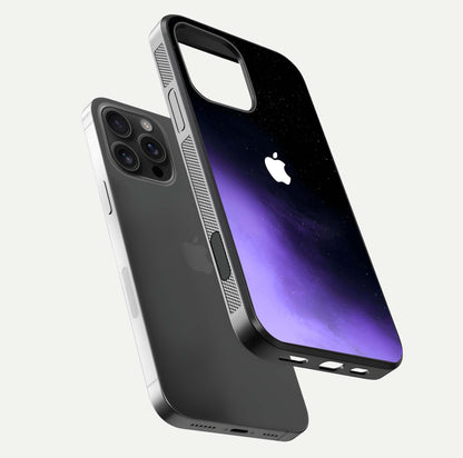 Galaxy Apple Aura Glass Case for iPhone 16 Pro Max floating dual-view mockup highlighting HD gloss and deep space color blend