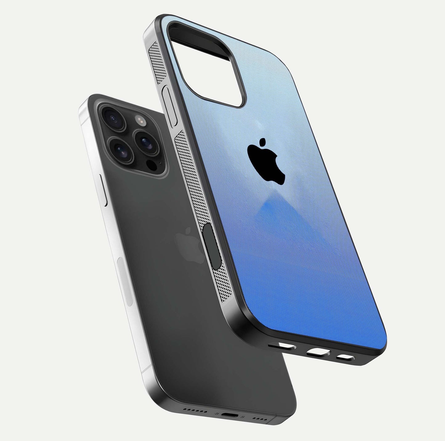 Gradient Apple Vibe Glass Case for iPhone 16 Pro Max floating dual-view mockup showing gloss polish and gradient blend