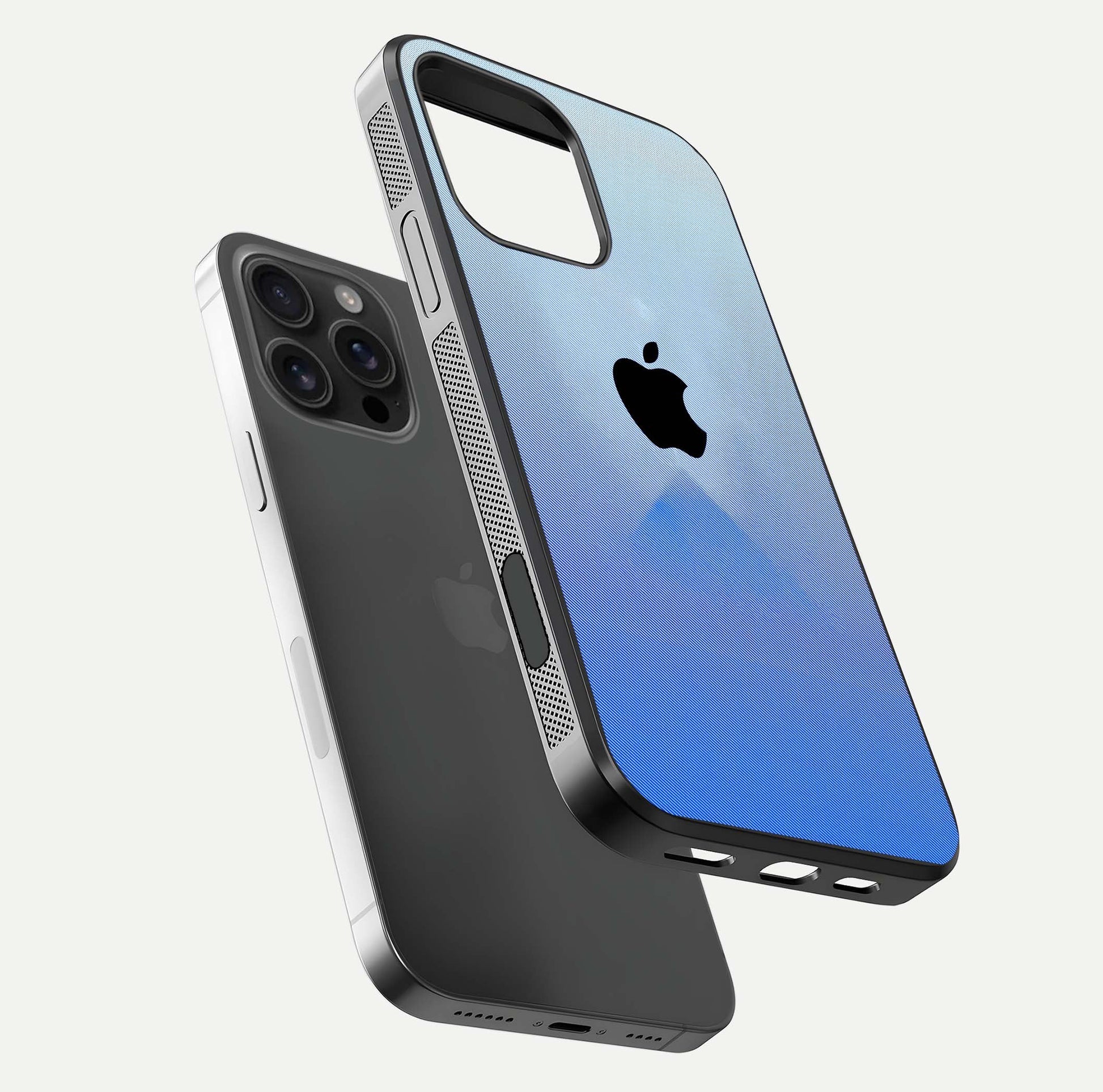 Gradient Apple Vibe Glass Case for iPhone 16 Pro Max floating dual-view mockup showing gloss polish and gradient blend