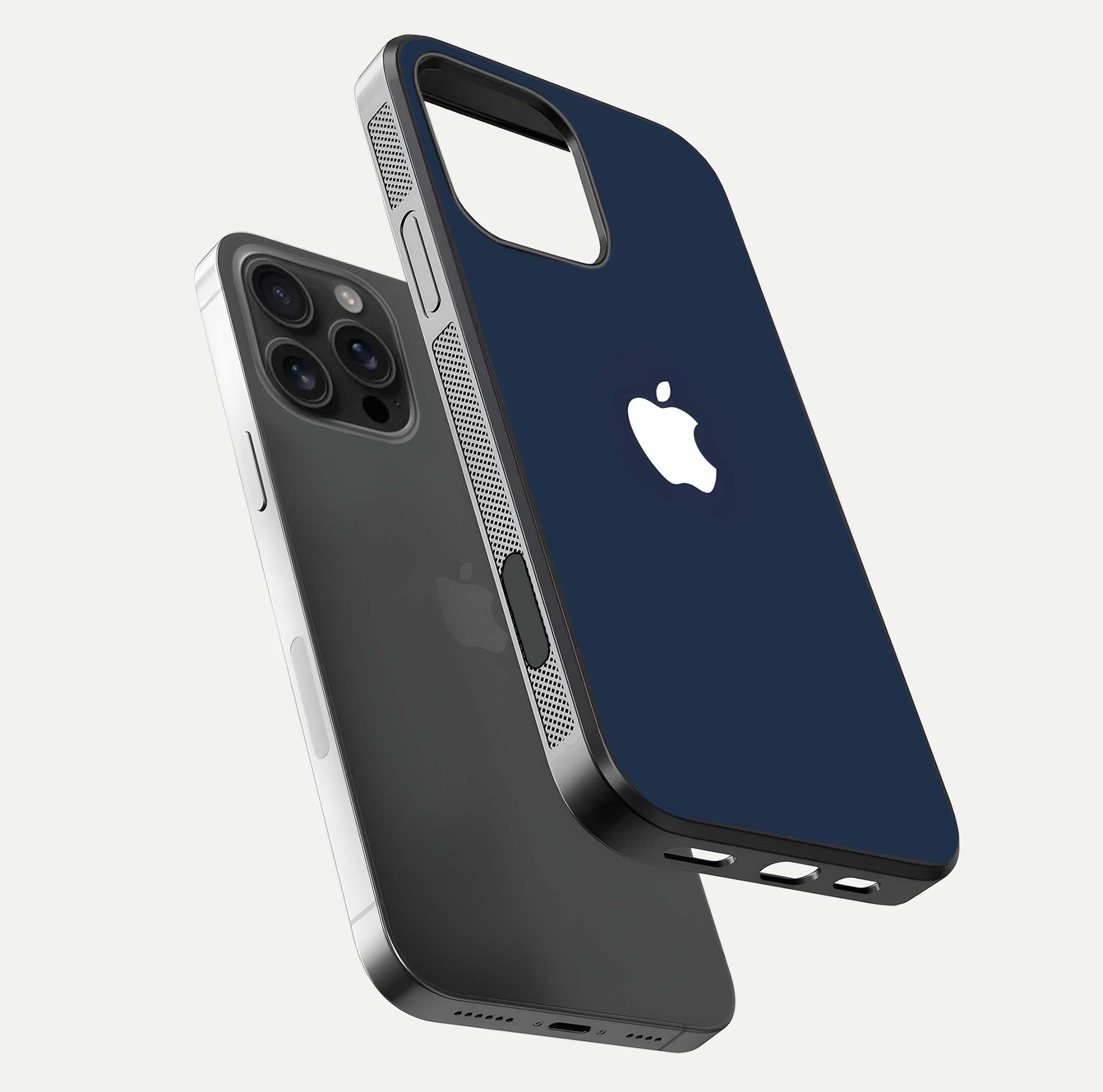 Minimal Apple Night Glass Case for iPhone 16 Pro Max floating dual-view mockup showing HD shine and minimal style