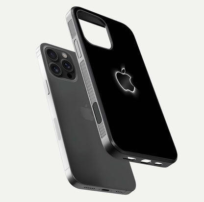 Neon Apple Glow Glass Case for iPhone 16 Pro Max floating dual-view mockup showing HD shine and modern look