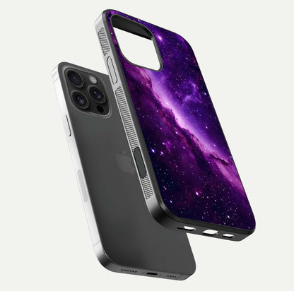 Purple Shade Sky Glass Case for iPhone 16 Pro Max floating dual-view mockup displaying gloss and sky theme