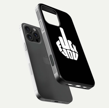 Rebel Mode On Glass Case for iPhone 16 Pro Max floating dual-view mockup displaying gloss shine and statement art