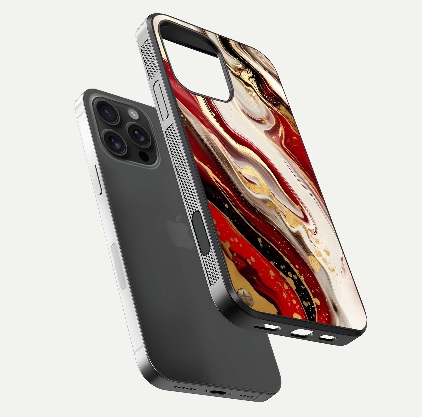 Red & White Marble Glass Case For iPhone 16 Pro Max