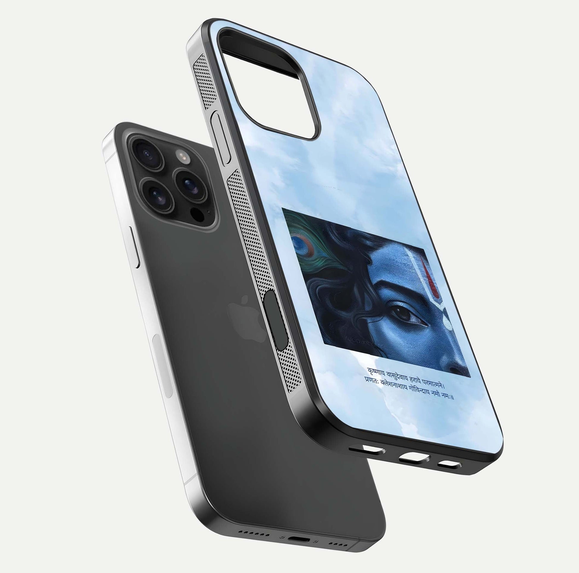 Spring Wing Garden Glass Case for iPhone 16 Pro Max floating dual-view mockup showing gloss texture and vivid print