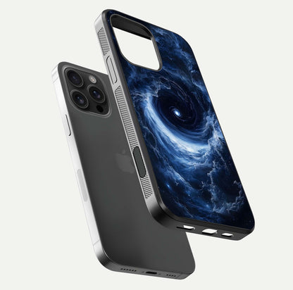 Stunning Galaxy Glass Case for iPhone 16 Pro Max floating dual-view mockup displaying gloss shine and vivid print depth