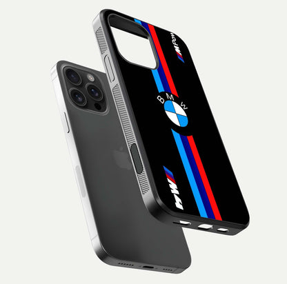 Turbo BMW Beast Glass Case for iPhone 16 Pro Max floating dual-view mockup displaying gloss texture and vivid print