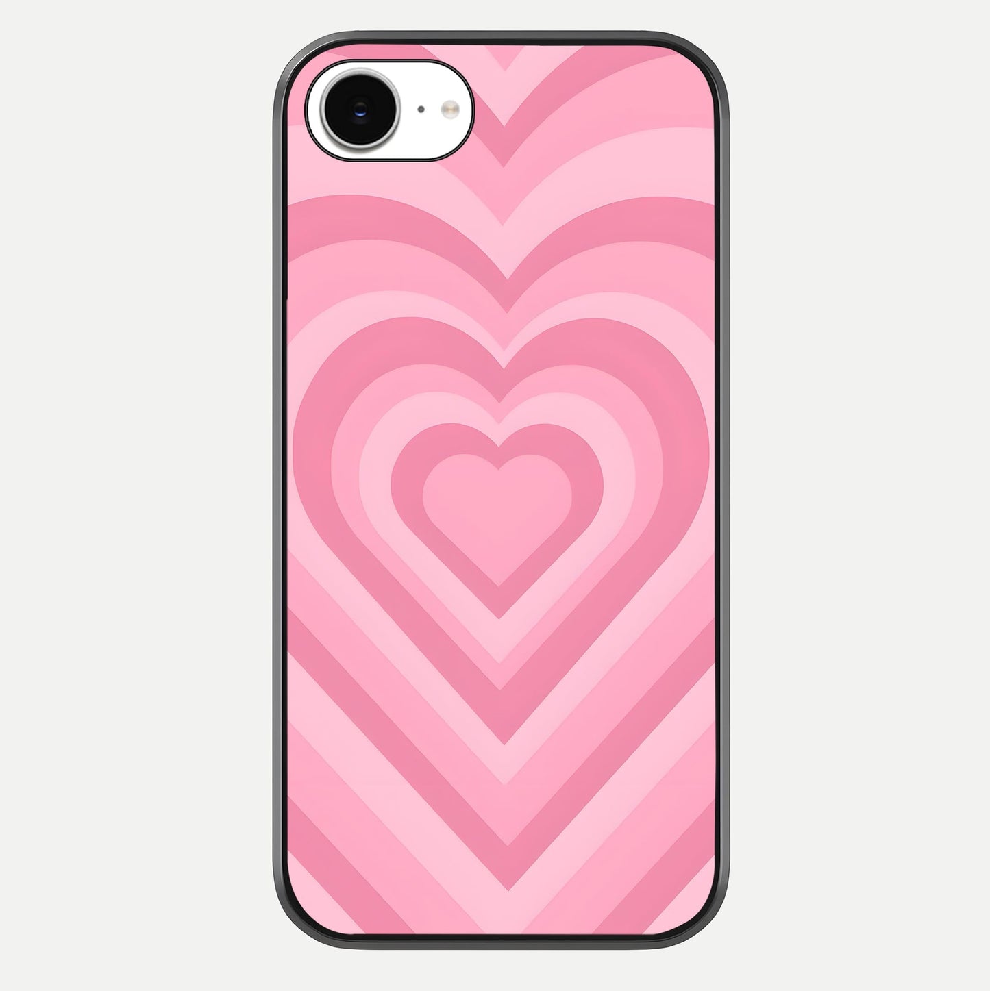 Blush Heart Waves iPhone 16e glass phone case front view showcasing flowing heart wave patterns in soft blush tones