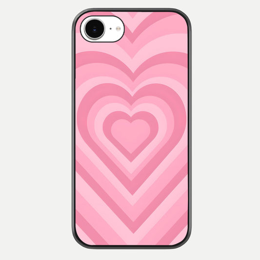 Blush Heart Waves iPhone 16e glass phone case front view showcasing flowing heart wave patterns in soft blush tones