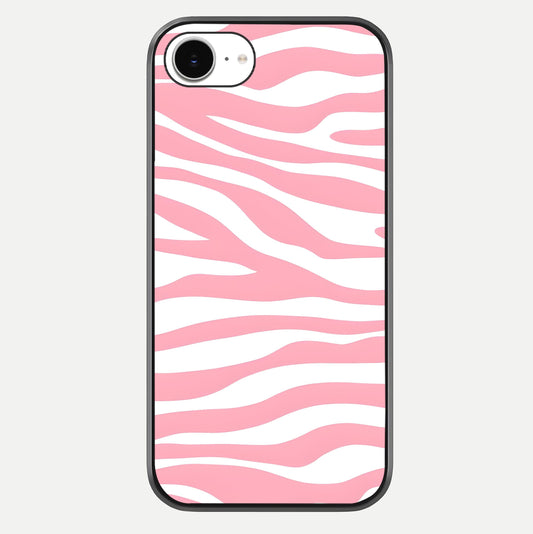 Blush Zebra Flow iPhone 16e glass phone case front view featuring modern zebra flow pattern in blush tones