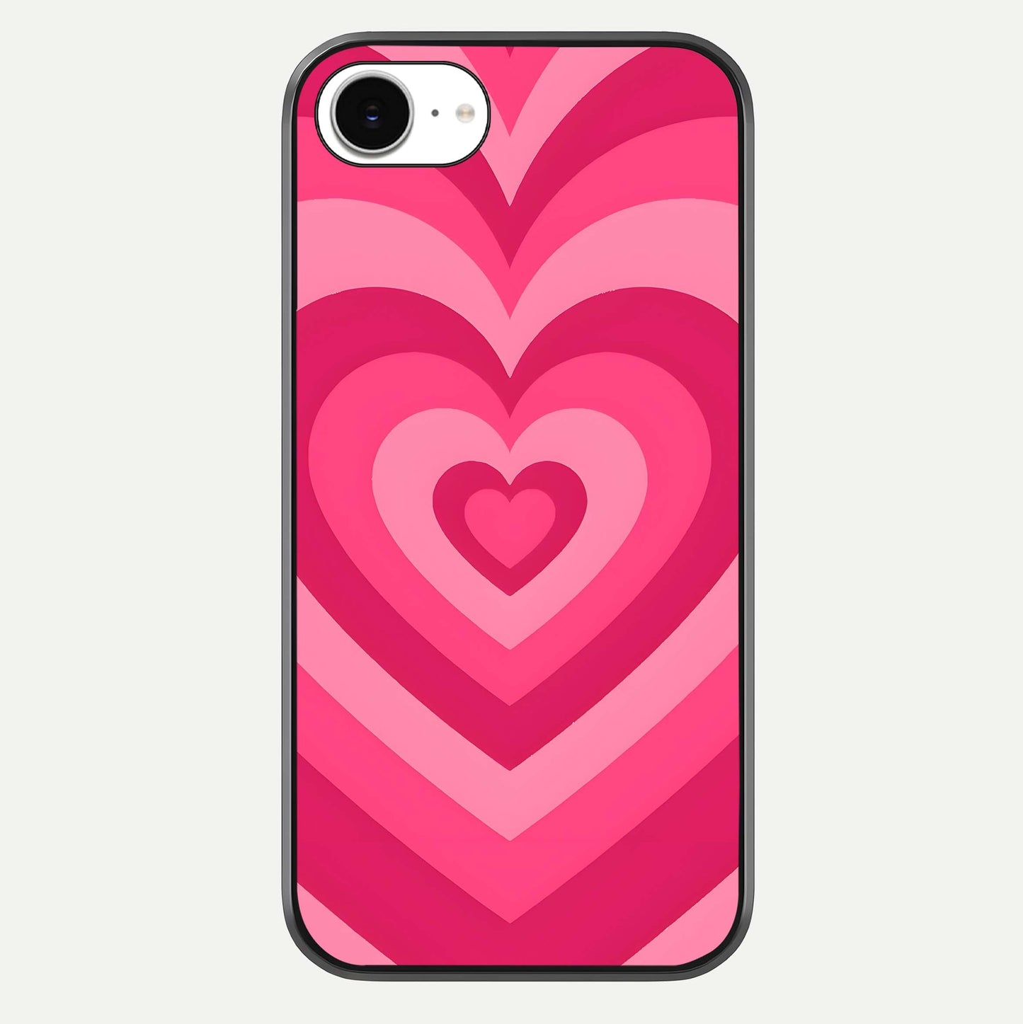 Layered Love Hearts iPhone 16e glass phone case front view showcasing layered heart patterns with romantic aesthetic