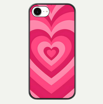 Layered Love Hearts iPhone 16e glass phone case front view showcasing layered heart patterns with romantic aesthetic