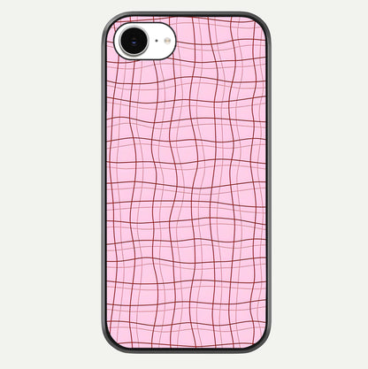 Soft Grid Bliss iPhone 16e glass phone case front view showcasing minimal grid pattern with soft aesthetic