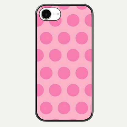 Sweet Dot Dreams iPhone 16e glass phone case front view showcasing playful dot patterns with dreamy aesthetic