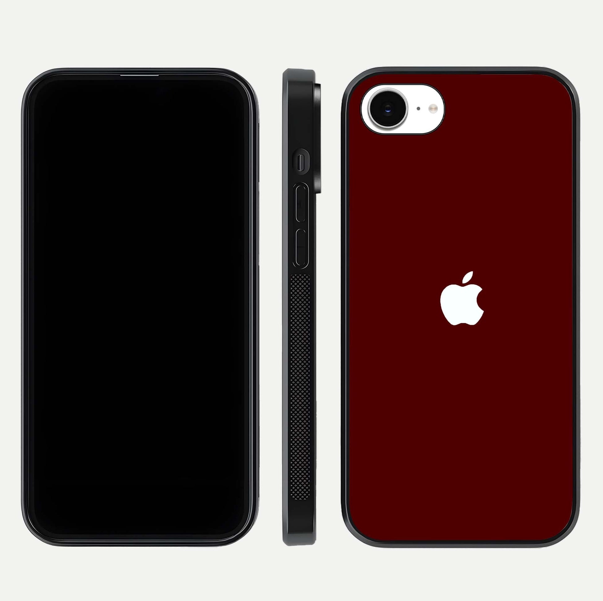 Apple Crimson Core Glass Case for iPhone 16e dual-view layout displaying smooth edges and strong protection build