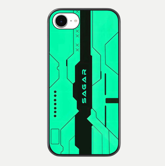 Aqua Tech CYBERPUNK Custom Name Glass Case For iPhone 16e by Custom World