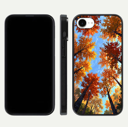 Autumn Sky Rise Glass Case for iPhone 16e front and back layout showing sky print and edge smoothness