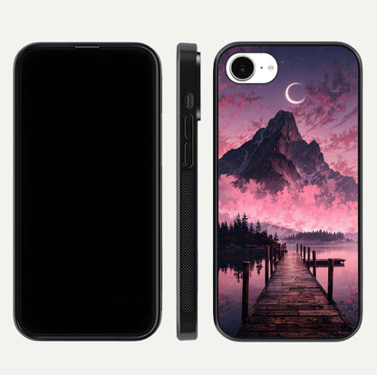 Beautyful Mountain View Glass Case for iPhone 16e front and back layout showcasing natural tones and clarity