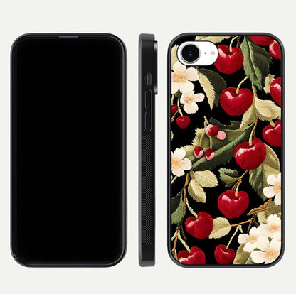 Bloom Thread Art Glass Case for iPhone 16e front-and-back layout showing smooth edges and high-clarity print