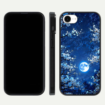 Blossom Moonlight Sky Glass Case for iPhone 16e dual-view layout highlighting sky gradient and floral composition