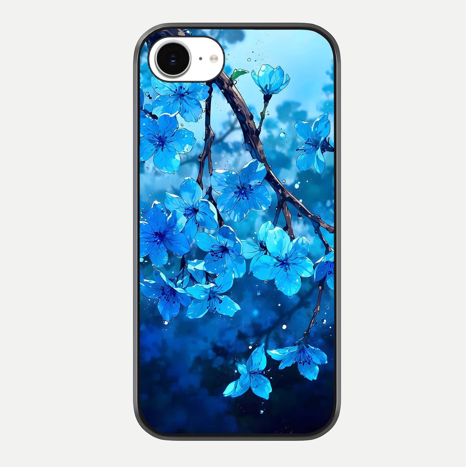 Blue Blossoms Branch Glass Case For iPhone 16e by Custom World