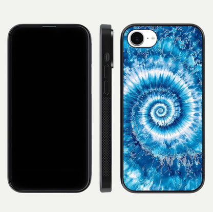 Blue Galaxy Wave Glass Case for iPhone 16e front-and-back layout showing gradient flow and shine clarity