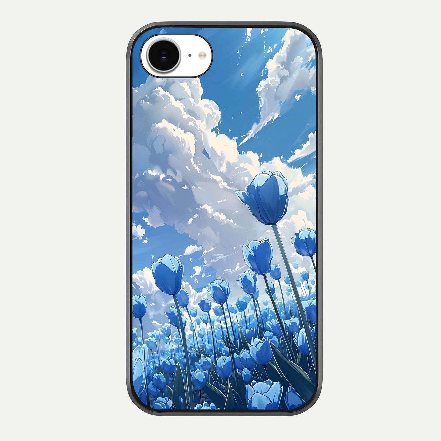 Blue Tulip Clouds Glass Case For iPhone 16e by Custom World
