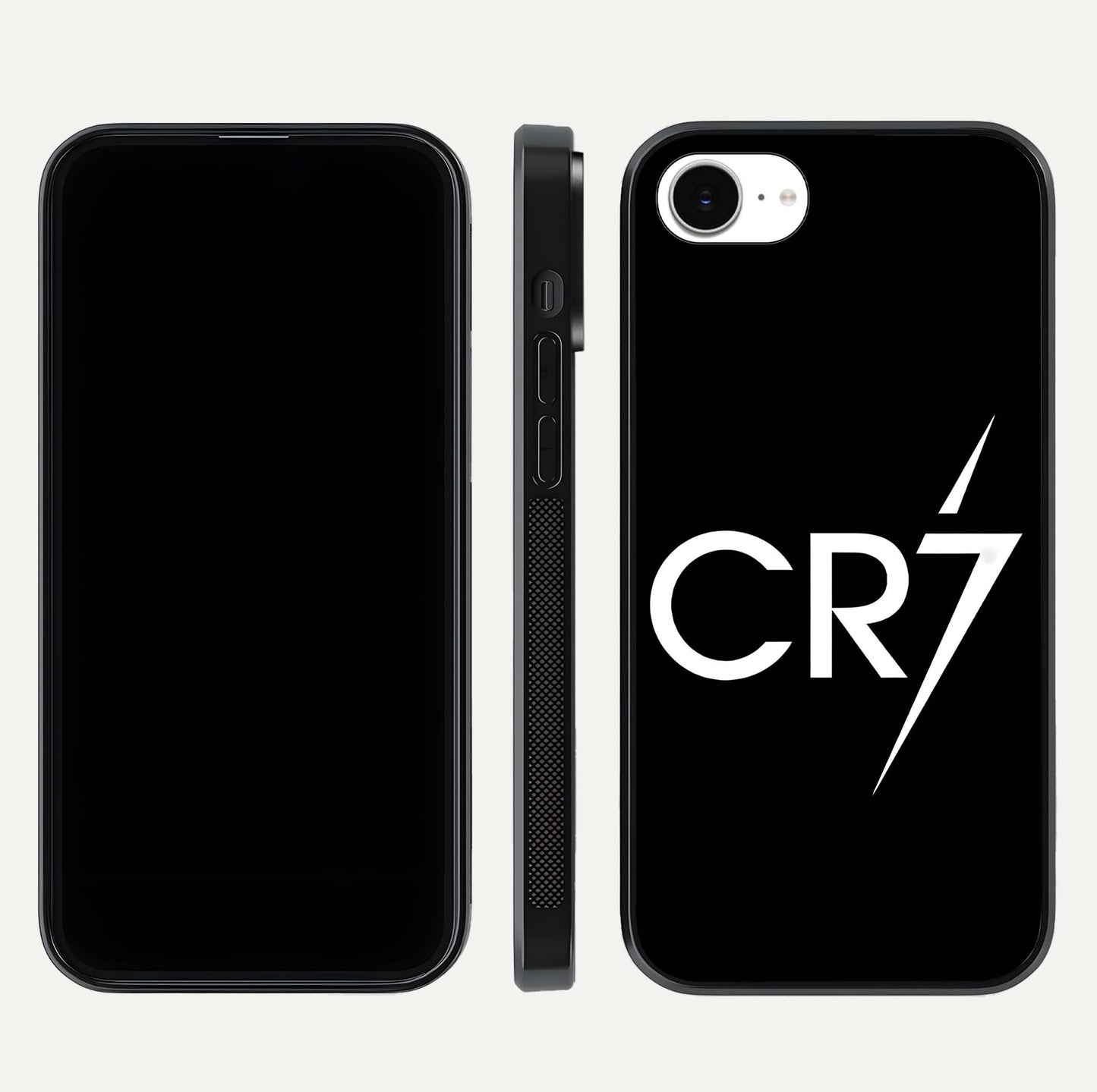 CR7 Elite Strike Glass Case for iPhone 16e dual-view layout showing sport tones and edge clarity