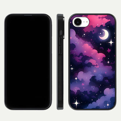 Celestial Moon Magic Glass Case for iPhone 16e dual-view layout displaying lunar design and sleek edges
