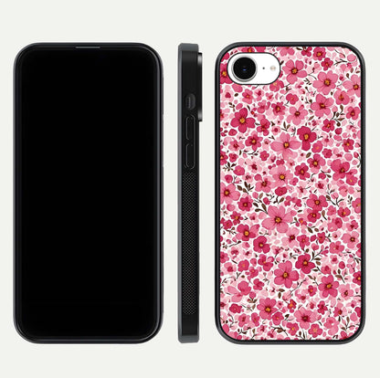 Cherry Blossom Charm Glass Case for iPhone 16e dual-view layout showing elegant floral balance and HD gloss