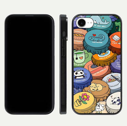Coins Patterns Glass Case for iPhone 16e dual-view layout displaying elegant art and glass clarity