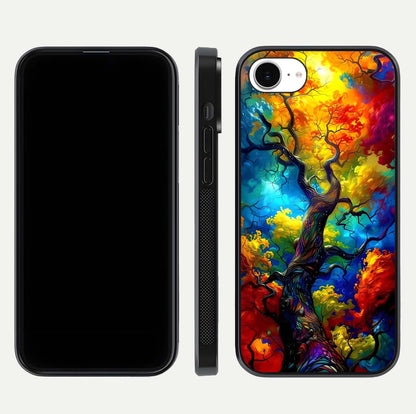 Colorful Tree Glass Case for iPhone 16e dual-view layout displaying balanced tones and smooth edges