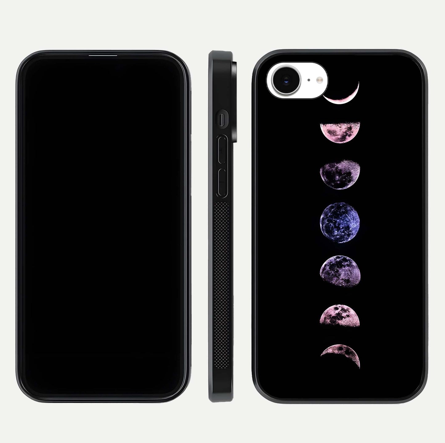 Crimson All Planets Glass Case for iPhone 16e dual-view layout displaying crimson tones and curved edges