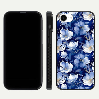 Cute Floral Patterns Glass Case for iPhone 16e dual-view layout displaying HD floral print and curved edges