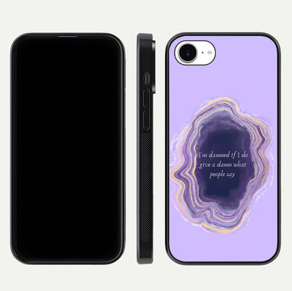 Damned People Quote Glass Case for iPhone 16e dual-view layout displaying modern print and glass clarity