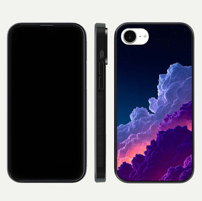 Dreamy Cloud Skies Glass Case for iPhone 16e dual-view layout displaying calm sky art and smooth curve