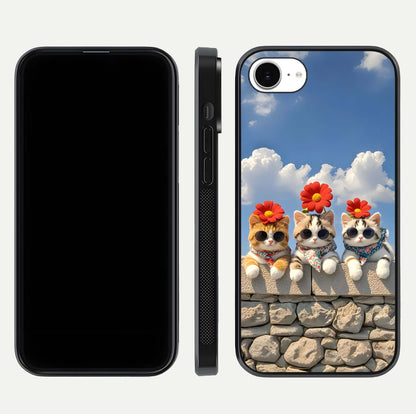 Floral Kitty Squad Glass Case for iPhone 16e dual-view layout displaying vibrant tones and smooth edges