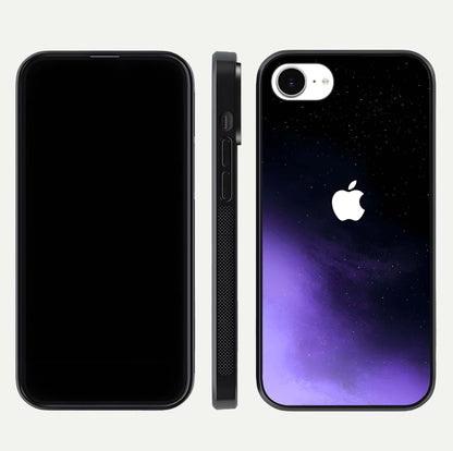 Galaxy Apple Aura Glass Case for iPhone 16e front and back view layout displaying cosmic tones and premium curved glass edges