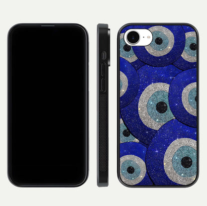 Galaxy Eye Flow Glass Case for iPhone 16e front and back view layout displaying cosmic art and curved glass borders