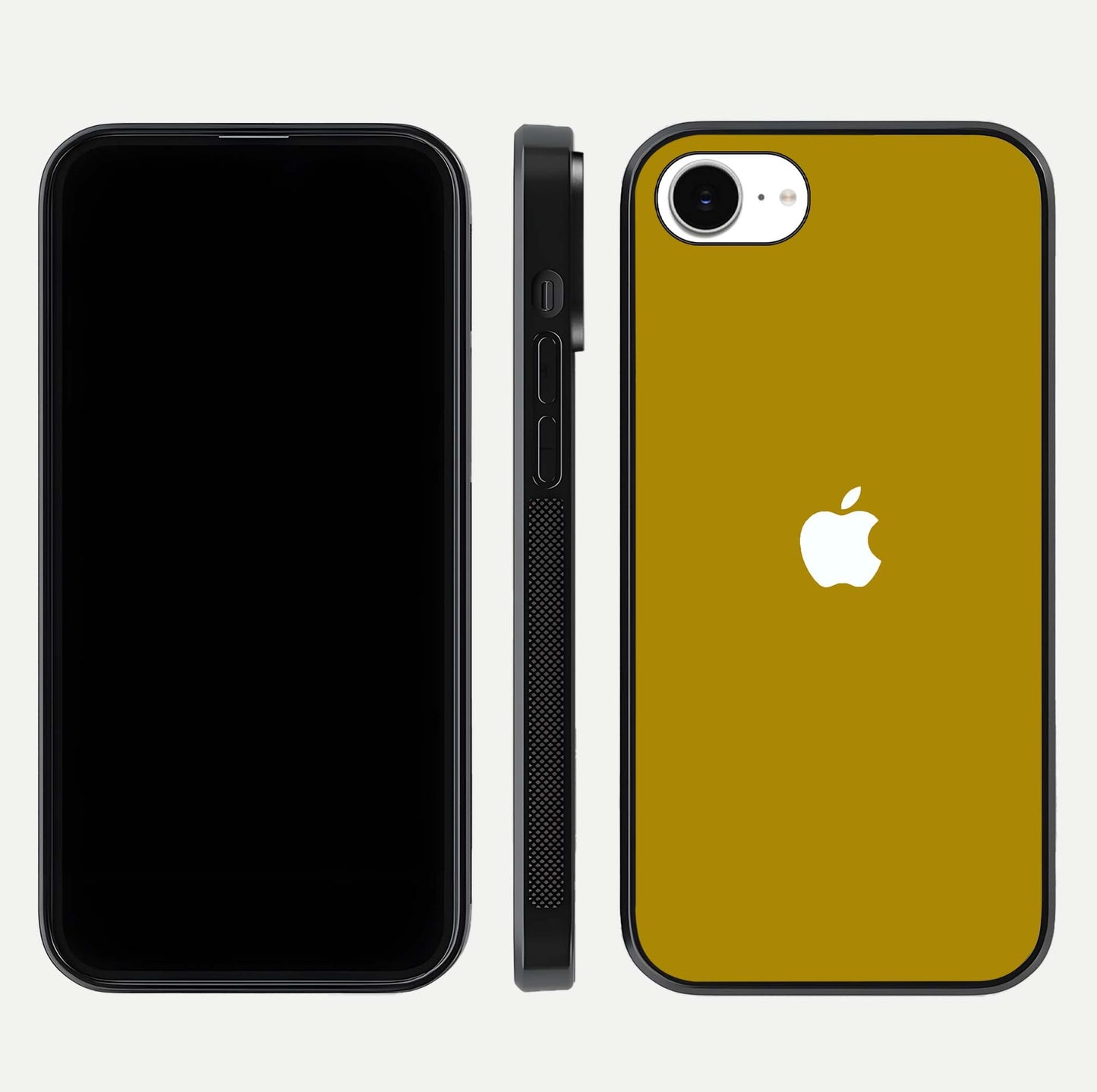 Golden Luxe Aura Glass Case for iPhone 16e front and back view layout highlighting premium tone and curved glass