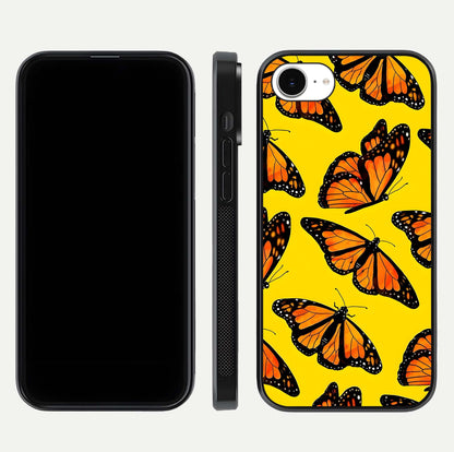 Golden Wing Flight Glass Case for iPhone 16e front and back view layout highlighting graceful lines and curved glass