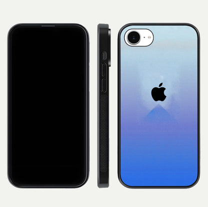 Gradient Apple Vibe Glass Case for iPhone 16e front and back view layout highlighting minimalist Apple design and curved edges