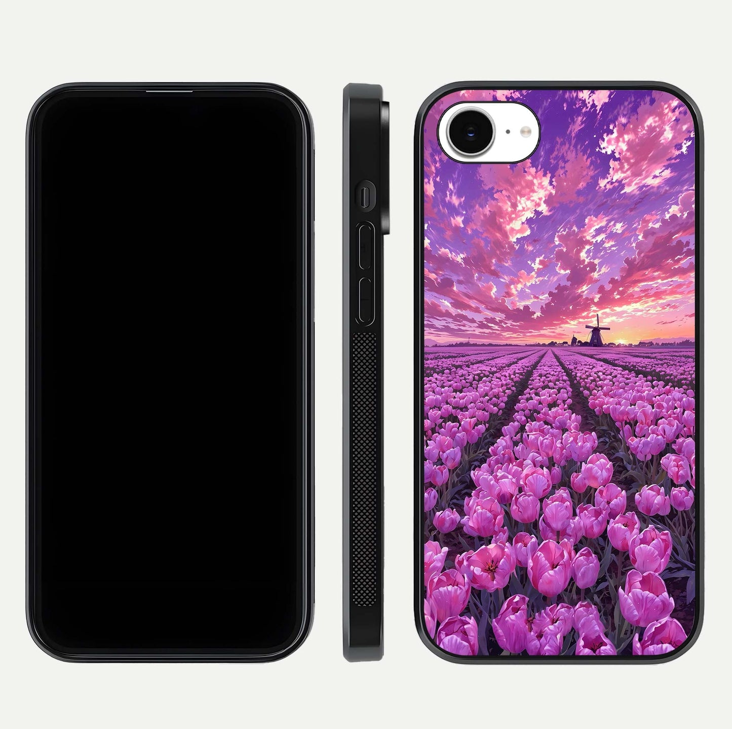 Lavender Dream Skies Glass Case for iPhone 16e front and back view layout highlighting dreamy sky gradient