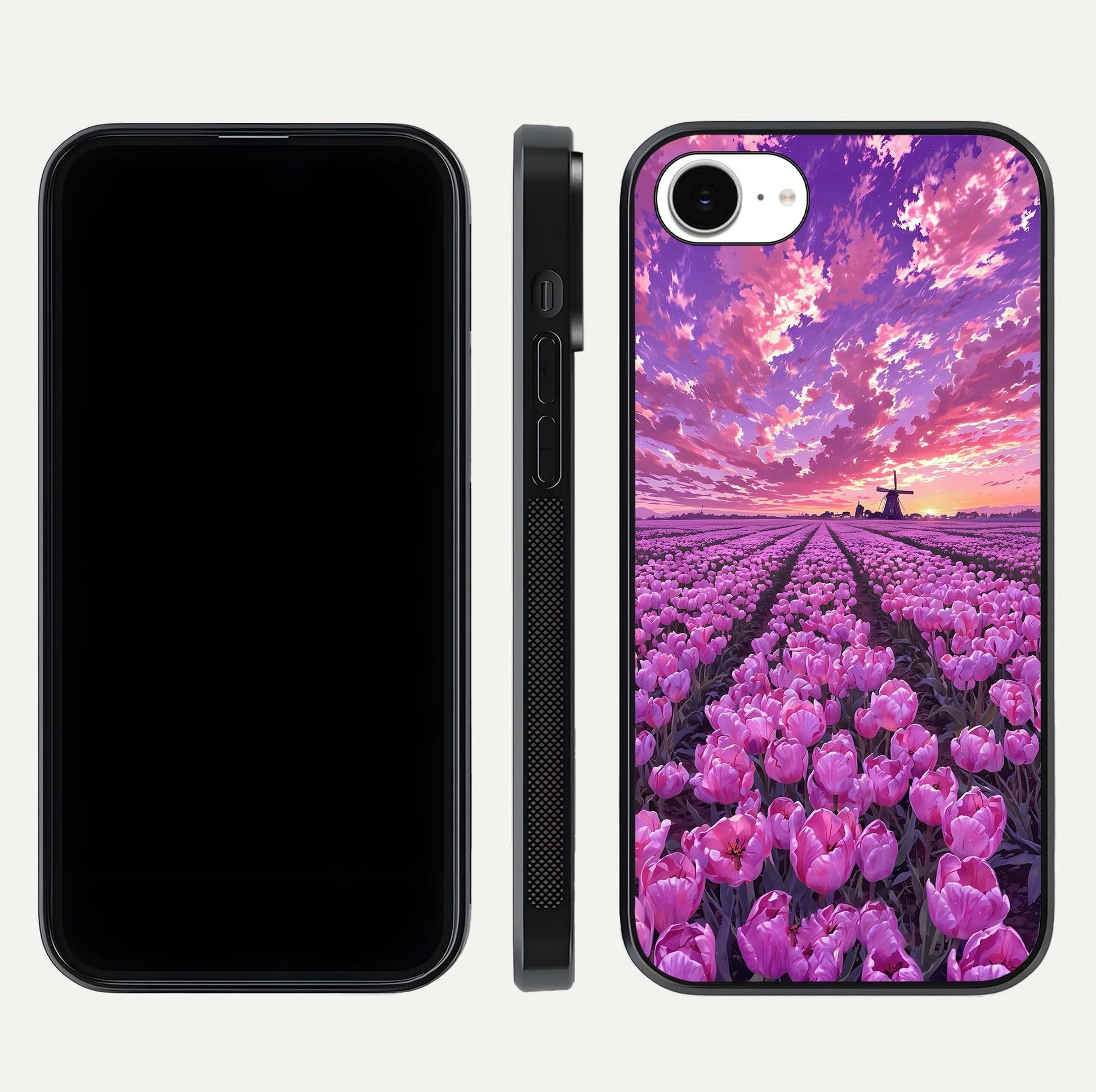 Lavender Dream Skies Glass Case for iPhone 16e front and back view layout highlighting dreamy sky gradient