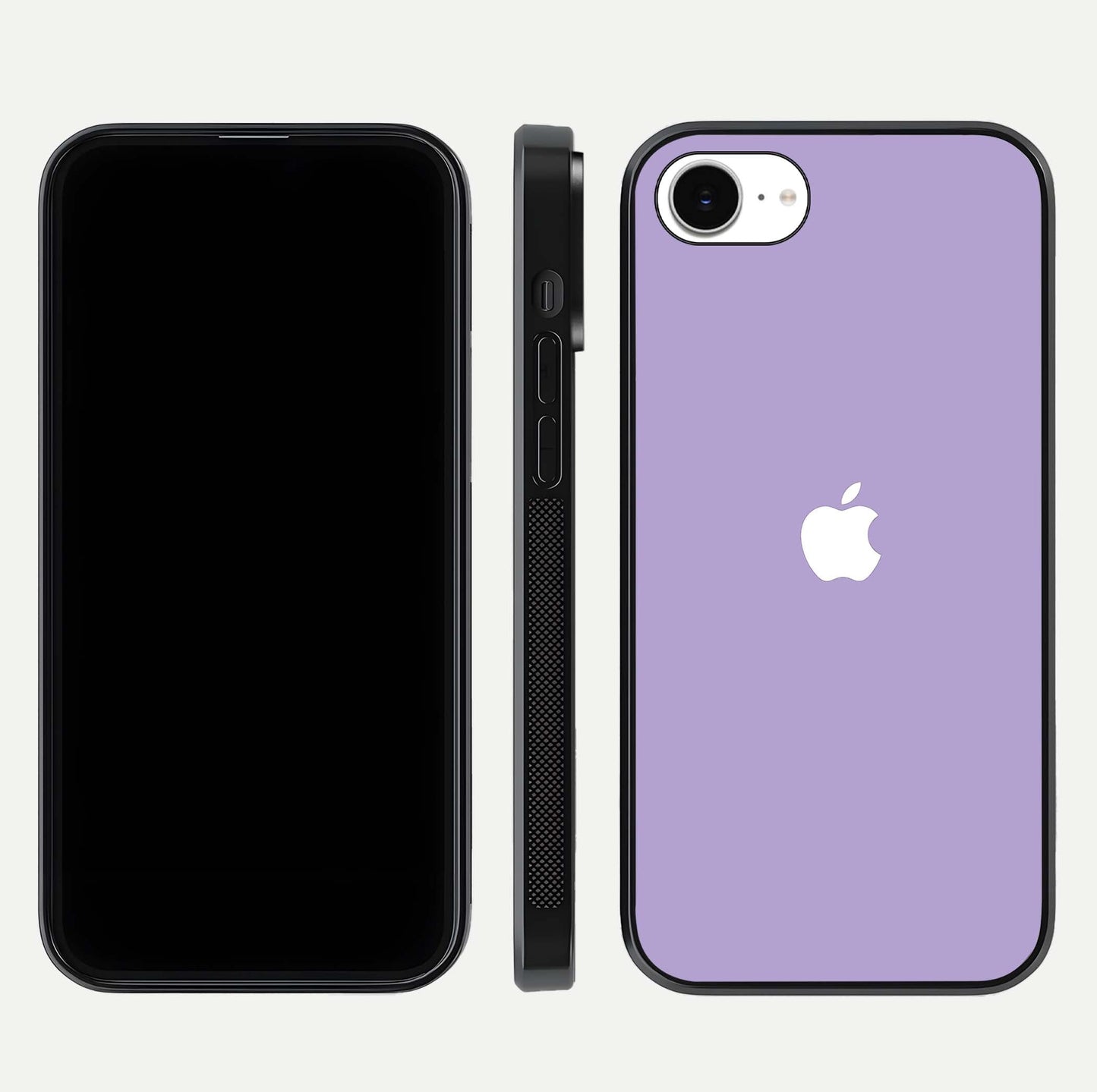 Lavender Soft Minimal Glass Case for iPhone 16e front and back view layout highlighting soft hue and curved edges