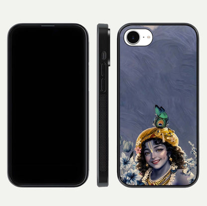 Lord Krishna Glass Case for iPhone 16e front & back layout displaying soft tones and elegant edges