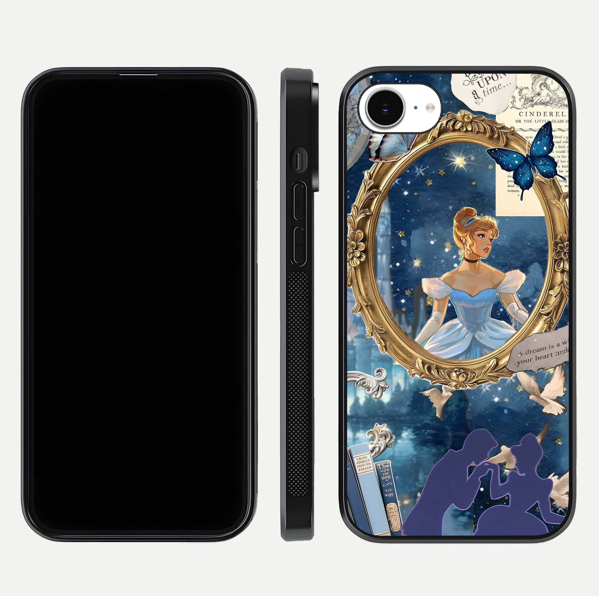 Midnight Queen Glass Case for iPhone 16e front & back layout displaying regal tones and smooth edges